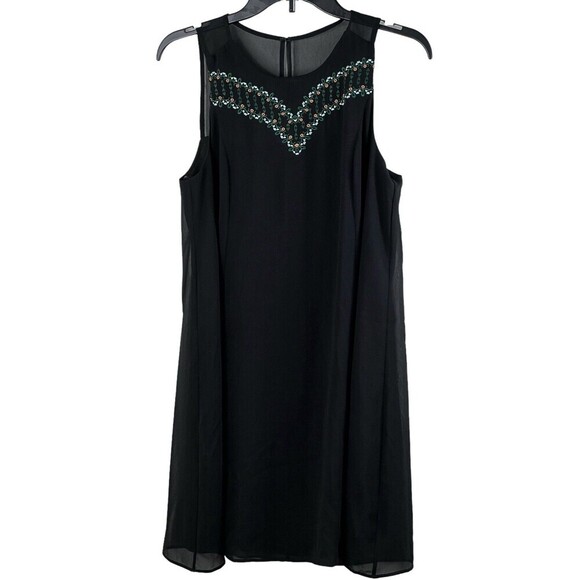 BCBGeneration Dress Women Small Black Sleeveless Sheer Embroidered Overlay NEW - Picture 1 of 9